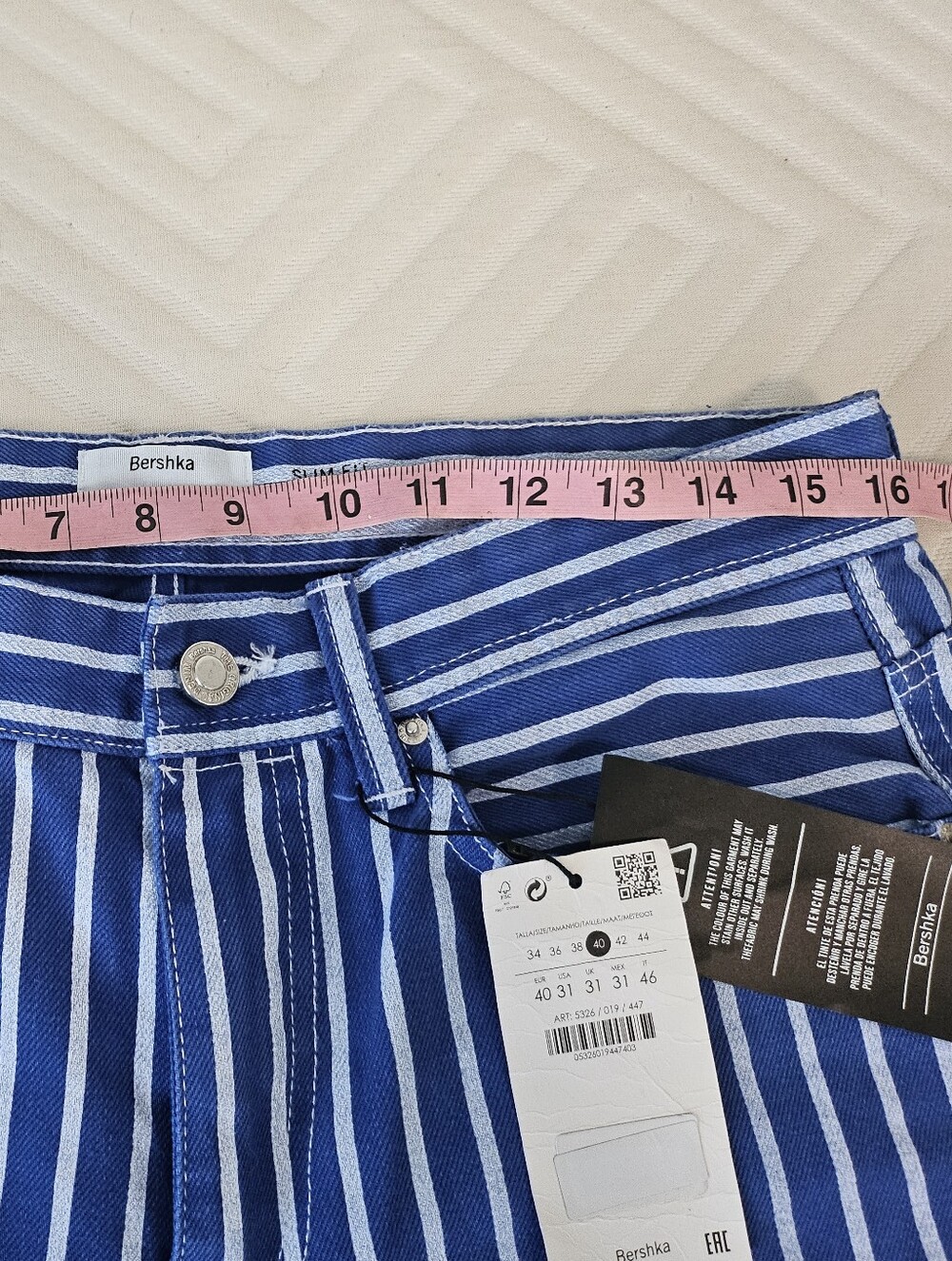 Bershka High-Rise Blue and White Striped Jeans